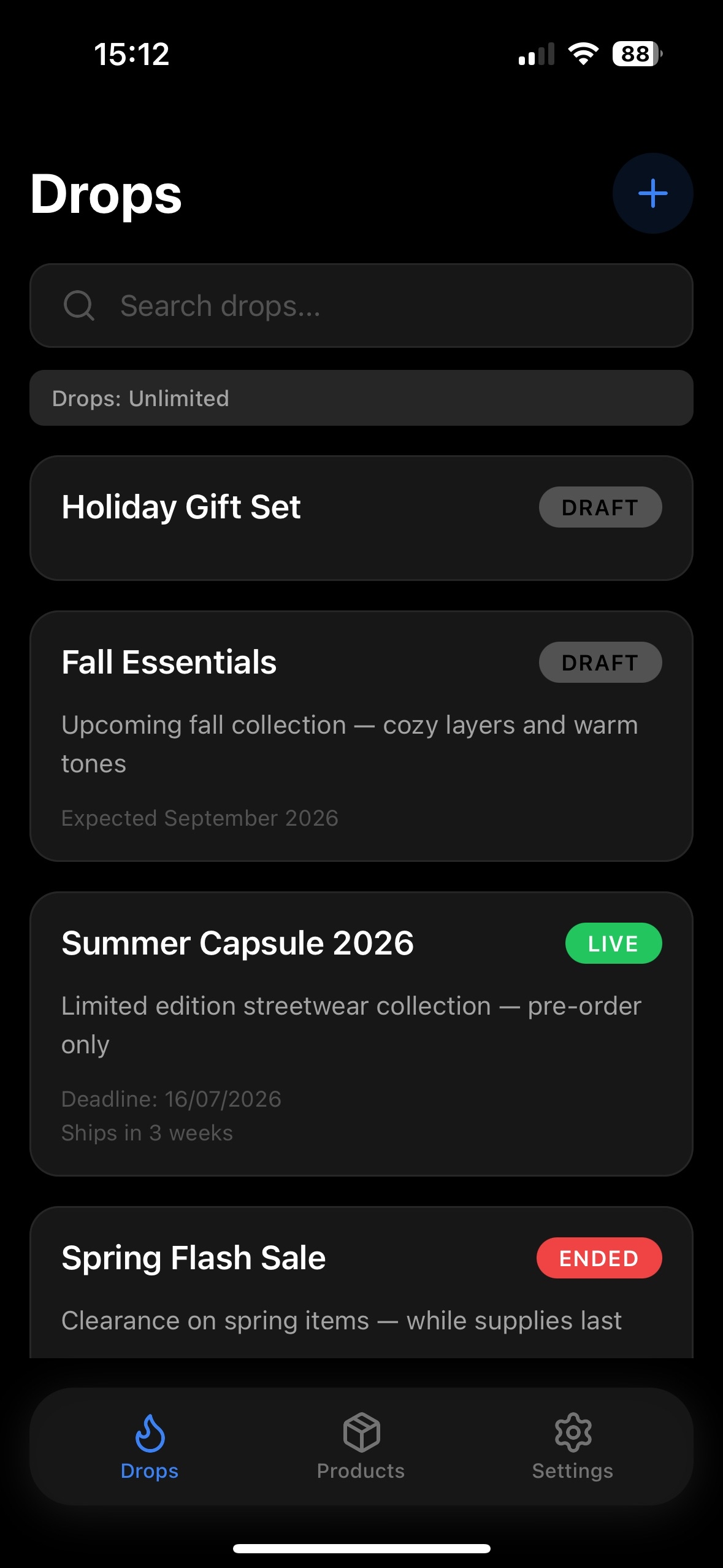 DropFlow orders screen